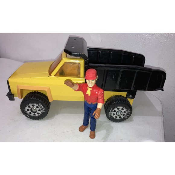 Vintage 1983 Tonka Pickup Dump Truck (Steel) 51070 Yellow Black + Action Figure - Picture 3 of 12